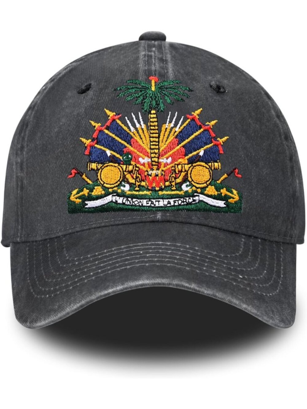 Unisax Black Haiti Embroidered Vintage Adjustable Washed Distressed Baseball Hat